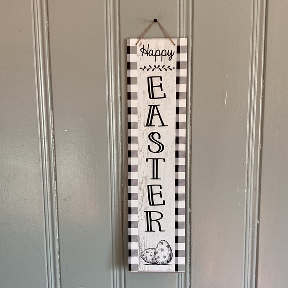 2/$20 NWT Beautiful Black & White Gingham Vertical Happy Easter Decoration Sign - Picture 7 of 12